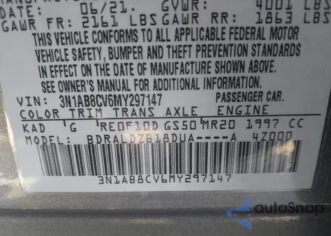 2021 Nissan Sentra Sv Xtronic Cvt z USA, uszkodzony, nr VIN 3N1AB8CV6MY297147